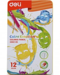Цветни моливи Deli Color Emotion EC00205, 12 цвята, в метална кутия