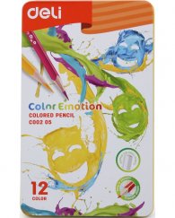Цветни моливи Deli Color Emotion EC00205, 12 цвята, в метална кутия