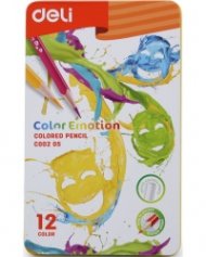 Цветни моливи Deli Color Emotion EC00205, 12 цвята, в метална кутия