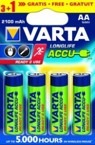 Батерия VARTA Longlife Accu NiMh 2100 mAh HR6 AA Ready-2-use 3+1бр.