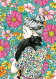 Тетрадка мини - Момиче с котка CARTES D'ART