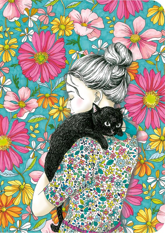 Тетрадка мини - Момиче с котка CARTES D'ART