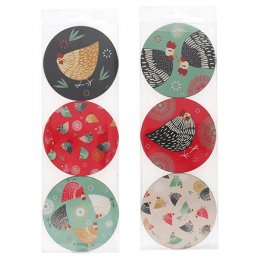 Комплект от 6 кръгли подложки за чаши - птички KIUB
